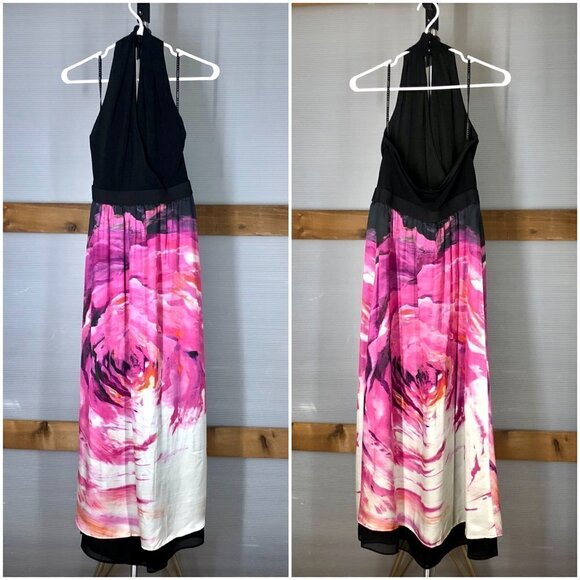 IRIS SETLAKWE Silk Blend Halter Black Pink Abstract Floral Maxi Dress Sz 4 - Picture 1 of 12